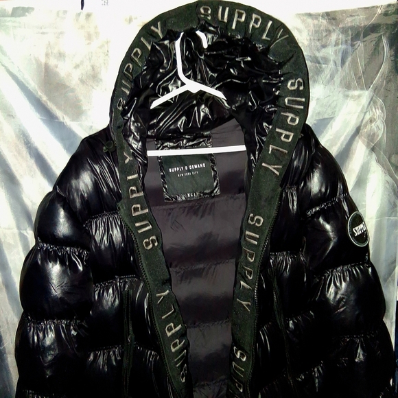 Black Puffer Jacket with Green Accents - Picture 13 of 13